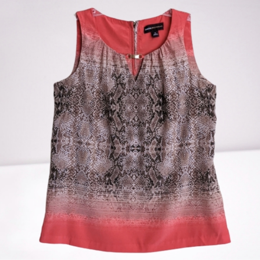 Dana Buchman Blouse Shell Orange Brown Snake Python Print Sleeveless Tank